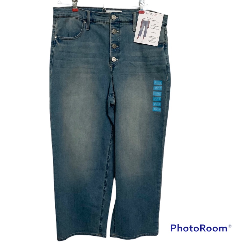 NWT Skinnygirl High Rise Button Front Cropped Jean Rambler Wash - Size 31 / 12